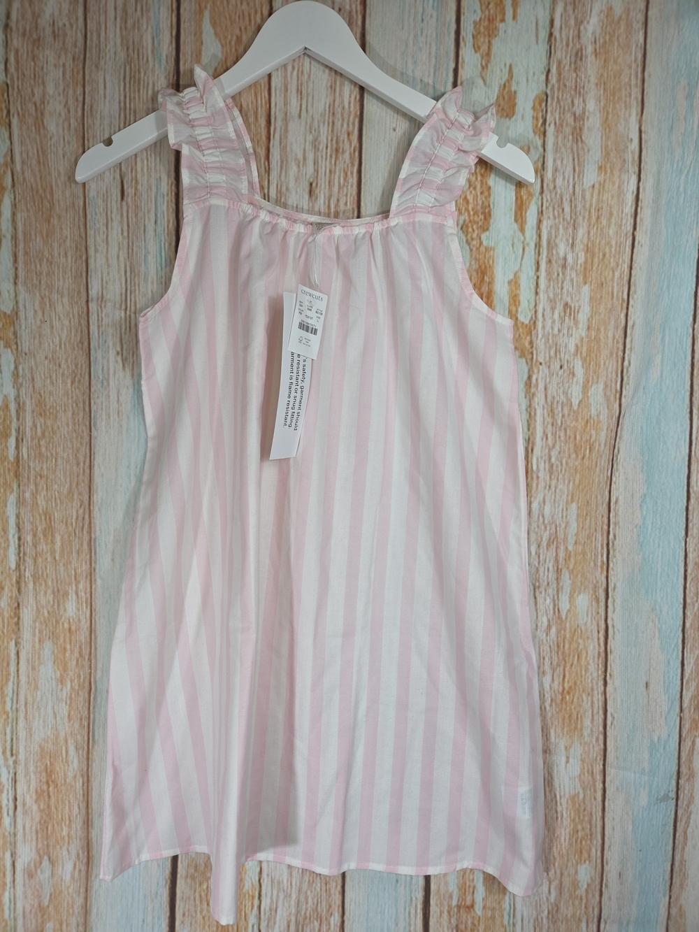 Crewcuts Pink and White Stripe Ruffle-Shoulder Pajamas. Size Large